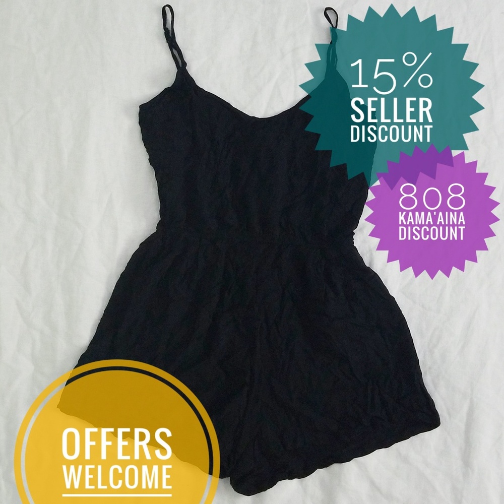 Crushed Rayon Romper (S) in Black